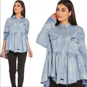 Free people medium chambray button snap babydoll